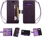 Voor Samsung Galaxy S10 Multifunctionele Rits Horizontale Flip Leren Case met Houder & Portemonnee & 9 Kaartsleuven & Lanyard (Paars)