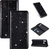 Voor Samsung Galaxy A20LF ultradunne glitter magnetische horizontale flip lederen tas met houder en kaartsleuven (zwart)