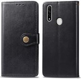 Voor OPPO A8 Effen kleur lederen gesp telefoonhoes met lanyard & fotolijst & kaartsleuf & portemonnee & standaardfunctie (zwart)