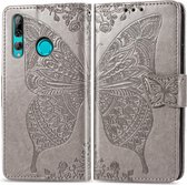 Butterfly Love Flowers Embossing Horizontale Flip Leather Case voor Huawei Y9 Prime (2019), met houder & kaartsleuven & portemonnee & lanyard (grijs)