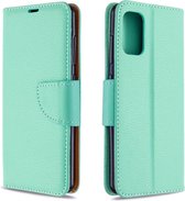 Voor Galaxy A41 pure kleur horizontale flip pu lederen case met houder & kaartsleuven & portemonnee & lanyard (groen)
