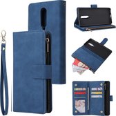 Voor OnePlus 8 multifunctionele horizontale flip lederen tas, met kaartsleuf en houder & rits portemonnee & fotolijst (blauw)