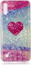 Voor Galaxy M10 gekleurd tekenpatroon IMD-afwerking Soft TPU beschermhoes (rood hart)