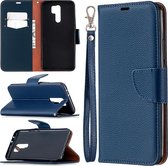 Voor xiaomi redmi 9 litchi textuur pure kleur horizontale flip pu lederen case met houder & kaartsleuven & portemonnee & lanyard (donkerblauw)