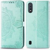 Voor Samsung Galaxy M01 Halverwege Mandala Embossing Patroon Horizontale Flip Leren Case met Houder & Kaartsleuven & Portemonnee & Lanyard (Groen)