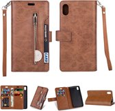 Voor Xiaomi Redmi 7A Multifunctionele Rits Horizontale Flip Leren Case met Houder & Portemonnee & 9 Kaartsleuven & Lanyard (Bruin)