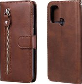 Voor OPPO A53 / A53S / A32 / A33 Mode Kalf Textuur Rits Horizontale Flip Lederen Case met Houder & Kaartsleuven & Portemonnee (Bruin)