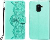 Voor Samsung Galaxy A8 (2018) Flower Vine Embossing Pattern Horizontale Flip Leather Case met Card Slot & Holder & Wallet & Lanyard (Green)