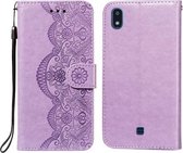 Voor LG K20 Flower Vine Embossing Pattern Horizontale Flip Leather Case met Card Slot & Holder & Wallet & Lanyard (Purple)