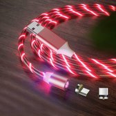 2 in 1 USB naar Type-C / USB-C + Micro USB Magnetische Absorptie Kleurrijke Streamer Oplaadkabel, Lengte: 2 m (Rood Licht)