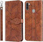 Voor Samsung Galaxy A11 (Amerikaanse versie) Life of Tree Embossing Pattern Horizontale flip lederen hoes met houder & kaartsleuf & portemonnee & fotolijst & lanyard (bruin)