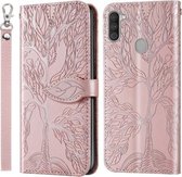 Voor Samsung Galaxy A11 (Amerikaanse versie) Life of Tree Embossing Pattern Horizontale flip lederen hoes met houder & kaartsleuf & portemonnee & fotolijst & lanyard (roségoud)