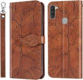 Voor Samsung Galaxy A11 (EU-versie) Life of Tree Embossing Pattern Horizontale flip lederen tas met houder & kaartsleuf & portemonnee & fotolijst & lanyard (bruin)