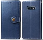 Retro effen kleur lederen gesp Mobiele telefoon bescherming lederen tas met fotolijst & kaartsleuf & portemonnee & beugel functie voor Galaxy S10e (blauw)