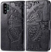 Butterfly Love Flowers Embossing Horizontale Flip Leather Case voor Galaxy Note10 + met houder & kaartsleuven & portemonnee & lanyard (zwart)