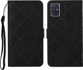 Voor Samsung Galaxy A51 etnische stijl reliëf patroon horizontale flip lederen tas met houder & kaartsleuven & portemonnee & lanyard (zwart)