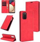 Voor Samsung Galaxy A02s (EU-versie) Retro-skin Business magnetische zuignap lederen tas met houder & kaartsleuven en portemonnee (rood)