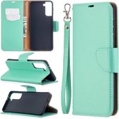 Voor Samsung Galaxy S21 + 5G Litchi Textuur Pure Kleur Horizontale Flip Leren Case met Houder & Kaartsleuven & Portemonnee & Lanyard (Groen)