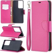 Voor Samsung Galaxy S21 Ultra 5G Litchi Textuur Pure Kleur Horizontale Flip Leren Case met Houder & Kaartsleuven & Portemonnee & Lanyard (Rose Rood)