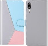 Voor Motorola Moto E6 Plus Tricolor Stitching Horizontal Flip TPU + PU Leather Case met houder & kaartsleuven & portemonnee (grijs)