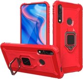 Voor Huawei Enjoy 10 Plus koolstofvezel beschermhoes met 360 graden roterende ringhouder (rood)