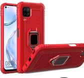 Voor Huawei nova 7i koolstofvezel beschermhoes met 360 graden roterende ringhouder (rood)