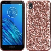 Plating Glittery Powder Shockproof TPU Case voor Motorola Moto E6 (Rose Gold)