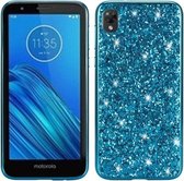 Plating Glittery Powder Shockproof TPU Case voor Motorola Moto E6 (blauw)