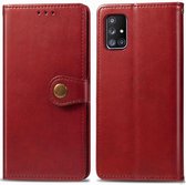 Voor Galaxy A51 5G retro effen kleur lederen gesp telefoonhoes met lanyard & fotolijst & kaartsleuf & portemonnee & standaardfunctie (rood)