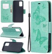 Voor Samsung Galaxy A02s (EU-versie) Embossing Two Butterflies Pattern Horizontale Flip PU lederen tas met houder & kaartsleuf & portemonnee & lanyard (groen)