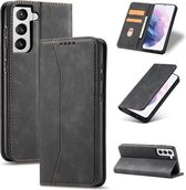 Voor Samsung Galaxy S21 Ultra 5G Huid-aanvoelende Kalfsleer Textuur Magnetische Dual-Fold Horizontale Flip Leren Case met Houder & Kaartsleuven & Portemonnee (Zwart)