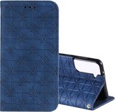 Voor Samsung Galaxy S21 + 5G Lucky Flowers Embossing Pattern Magnetische horizontale flip lederen tas met houder & kaartsleuven (donkerblauw)