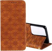 Voor Samsung Galaxy S21 Ultra 5G Lucky Flowers Embossing Patroon Magnetische Horizontale Flip Leather Case met Houder & Kaartsleuven (Geel Bruin)