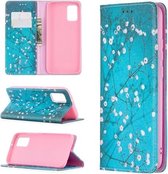 Voor Samsung Galaxy A02s (EU-versie) Gekleurd tekeningpatroon Onzichtbaar magnetisch horizontaal Flip PU-lederen hoes met houder & kaartsleuven en portemonnee (pruimenbloesem)