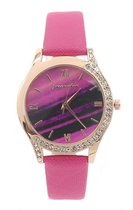 Dielay - Horloge met Steentjes - Dames - Kast 36 mm - Band Kunstleer - Quartz - Roze