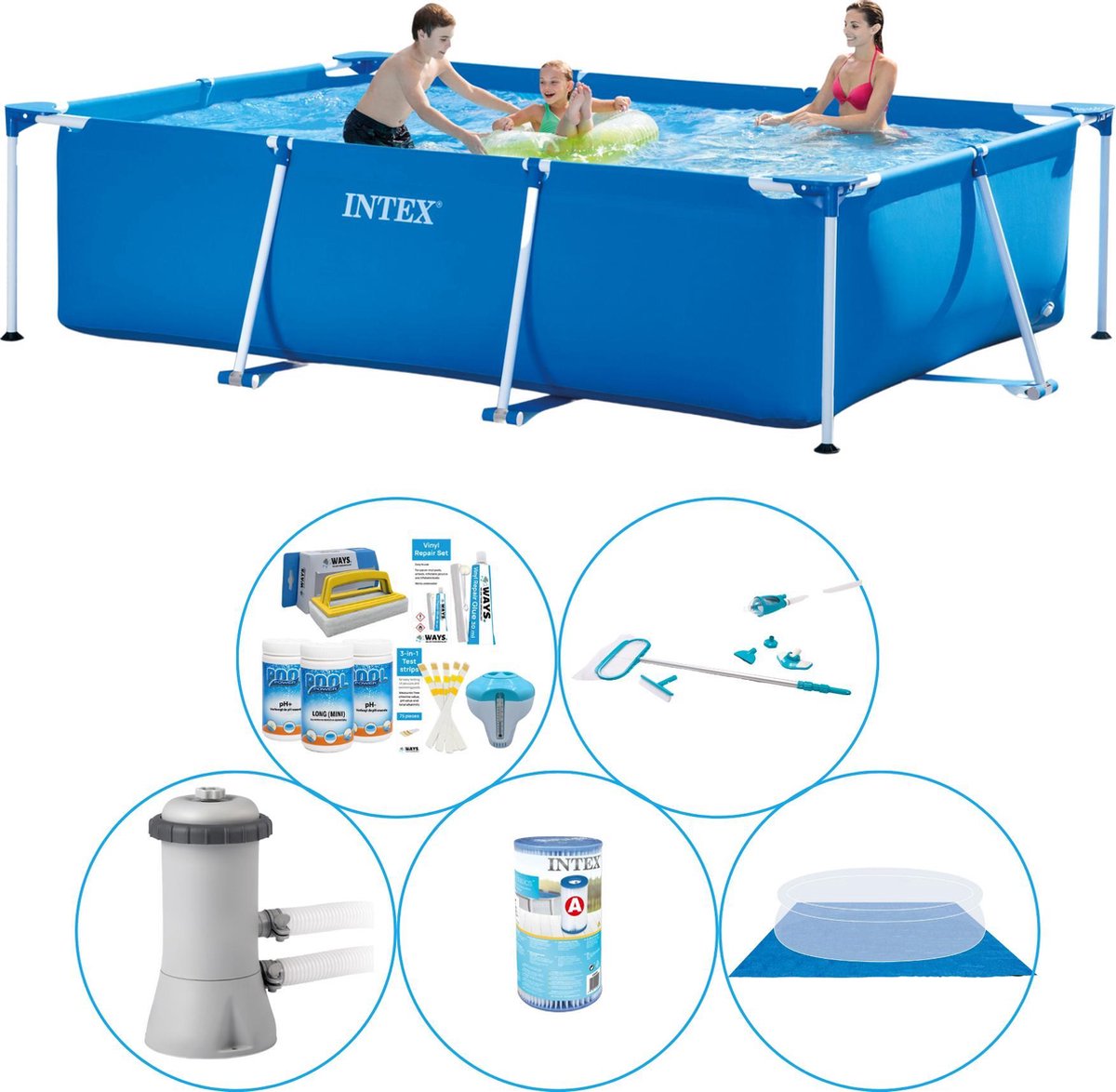 Frame Pool Rechthoekig 300x200x75 cm - 6-delig - Zwembad Met Accessoires