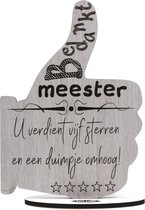 Meester - Duimpje omhoog - houten wenskaart - Bedankt meester - 17.5 x 25 cm