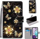 Voor LG K31 Gekleurde Tekening Cross Textuur Horizontale Flip PU Lederen Case met Houder & Kaartsleuven & Portemonnee & Lanyard (Goud Diamant Vlinder)