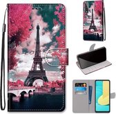 Voor LG Stylo 7 5G Gekleurde Tekening Cross Textuur Horizontale Flip PU Lederen Case met Houder & Kaartsleuven & Portemonnee & Lanyard (Pink Flower Tower Bridge)