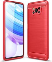 Voor Geschikt voor Xiaomi Poco X3 NFC geborstelde textuur koolstofvezel TPU-hoes (rood)
