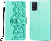 Voor Samsung Galaxy A51 4G Flower Vine Embossing Pattern Horizontale Flip Leather Case met Card Slot & Holder & Wallet & Lanyard (Green)