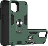 Voor iPhone 12 Pro Max 2 in 1 Armor Series PC + TPU beschermhoes met ringhouder (donkergroen)