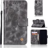 Voor iPhone X / XS Retro koperen gesp Crazy Horse horizontale flip PU lederen tas met houder & kaartsleuven & portemonnee & lanyard (grijs)