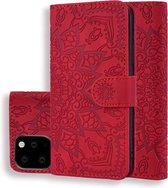Kalfspatroon dubbel opvouwbaar design lederen tas met reliëf, portemonnee en houder en kaartsleuven voor iPhone 11 Pro Max (6,5 inch) (rood)