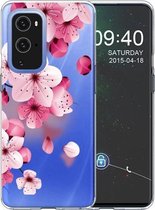 Voor OnePlus 9 Pro gekleurd tekeningpatroon zeer transparant TPU beschermhoes (kersenbloesems)