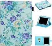 Voor 10 inch universele tablet-pc bloempatroon horizontale flip lederen tas met kaartsleuven en houder (paarse bloem)