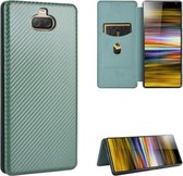 Voor Sony Xperia 10 Carbon Fiber Texture Magnetische Horizontale Flip TPU + PC + PU Leather Case met Card Slot (Groen)