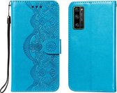 Voor Huawei Honor 30 Pro Flower Vine Embossing Pattern Horizontale Flip Leather Case met Card Slot & Holder & Wallet & Lanyard (Blue)