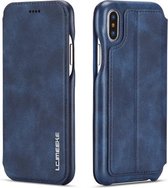 Voor iPhone X / XS Hon Ancient Series lederen tas met kaartsleuven en houder en portemonnee (blauw)