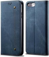 Voor iPhone 7 Plus / 8 Plus Denim Textuur Casual stijl Horizontale flip lederen tas met houder & kaartsleuven & portemonnee (blauw)